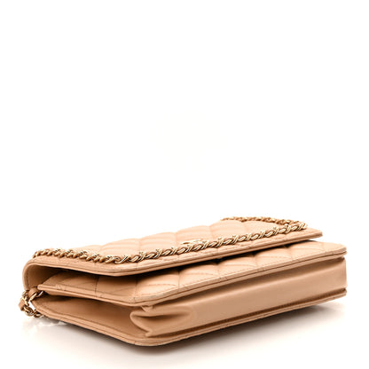 Chanel Lambskin Quilted Chain Around Wallet On Chain WOC Beige 4 of 11