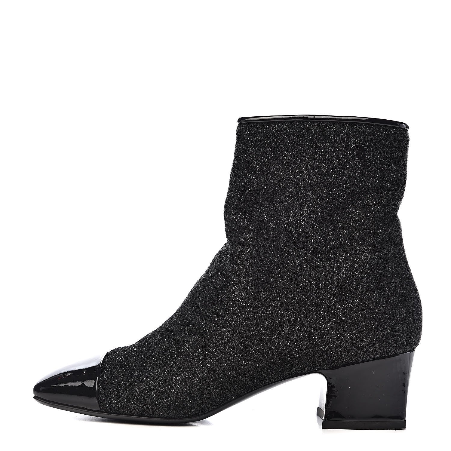 Chanel Glitter Patent Cap Toe Short Boots 39 Black 1 of 10