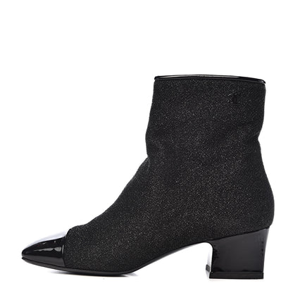 Chanel Glitter Patent Cap Toe Short Boots 39 Black 1 of 10