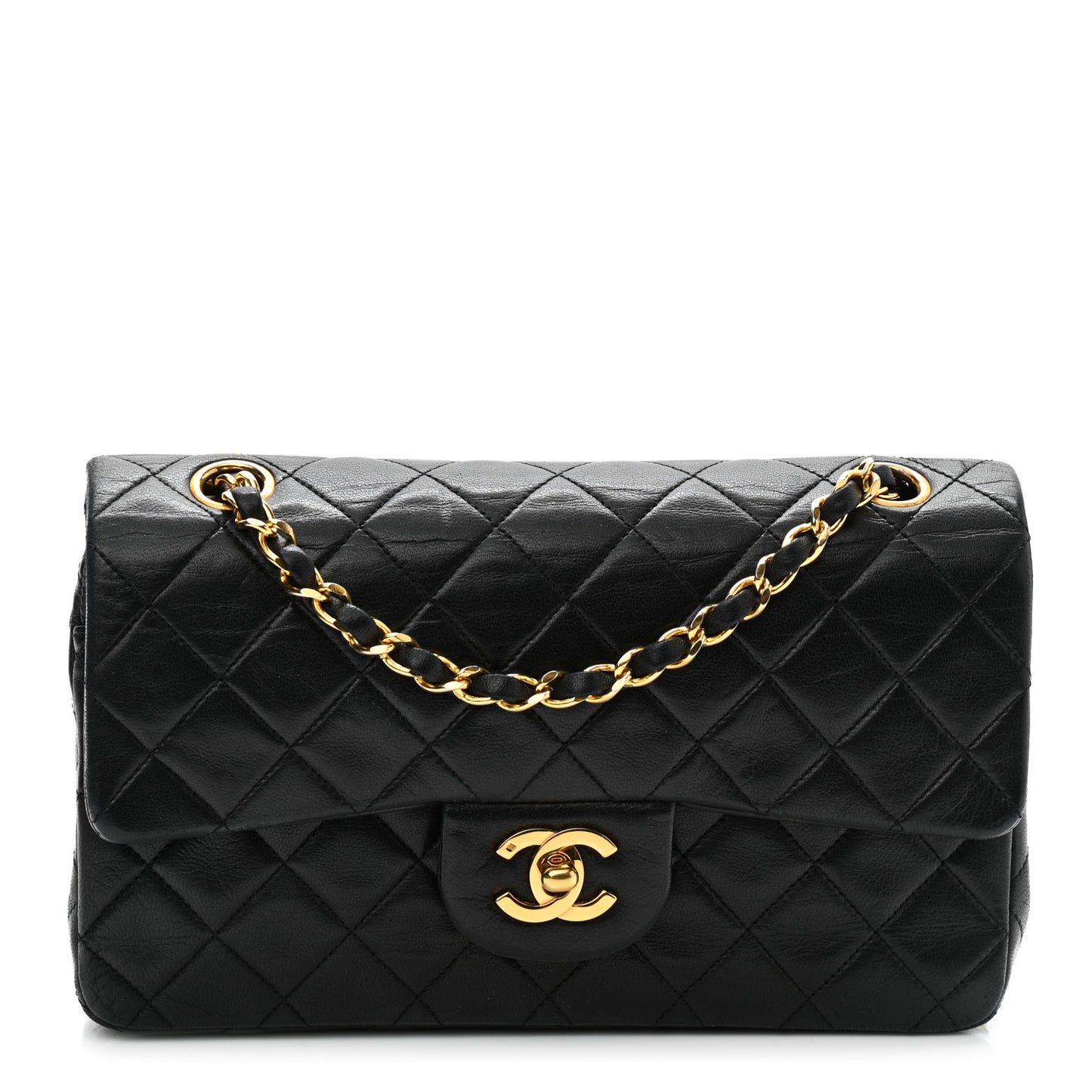 Lambskin Quilted Small Double Flap Black