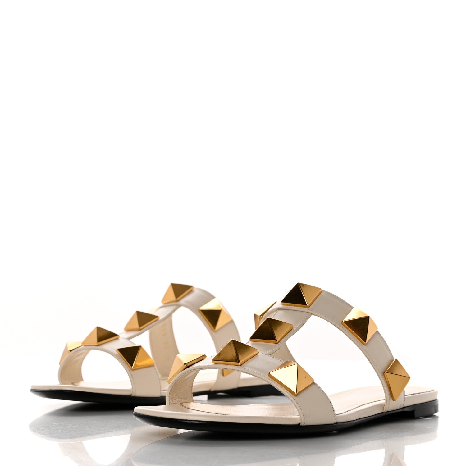 Valentino Garavani Calfskin Roman Stud Flat Slide Sandals 35 Light Ivory 3 of 9