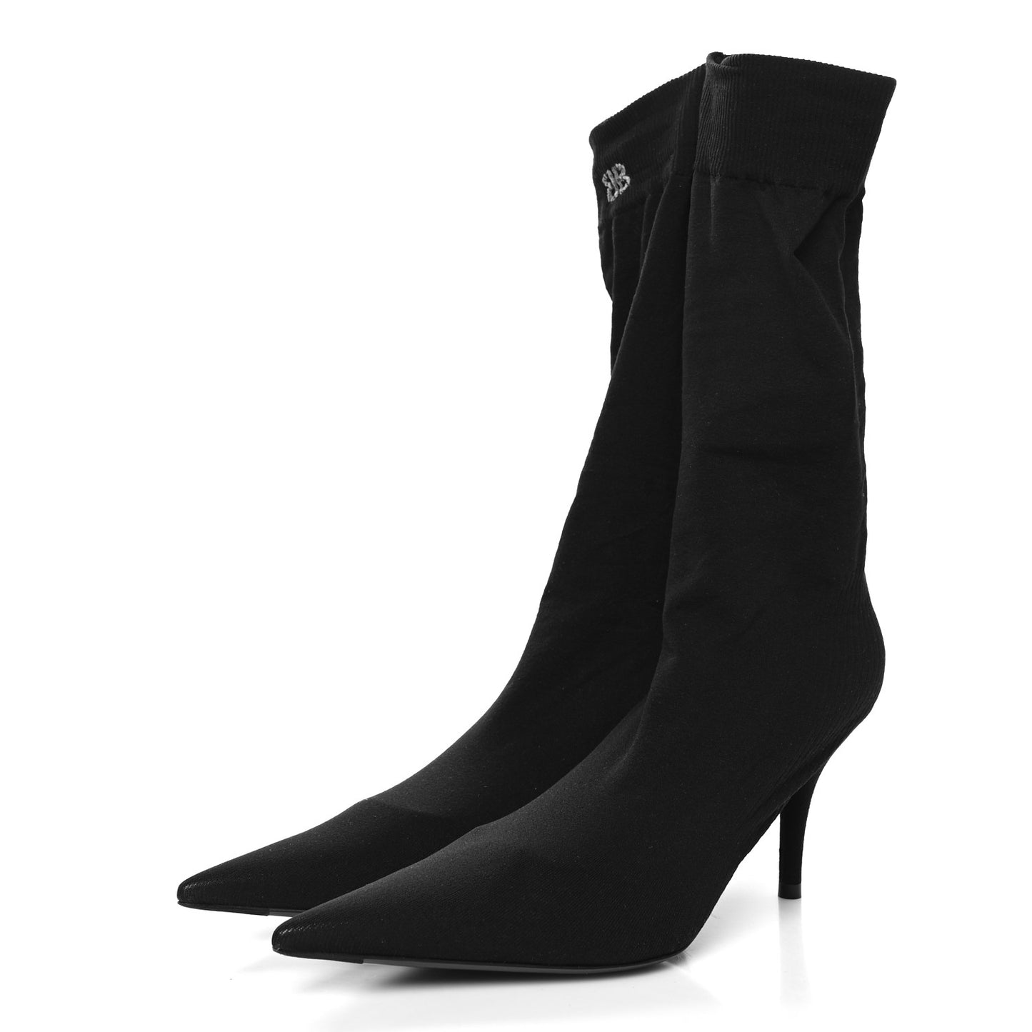 Knit BB Logo Extreme Pointed Toe Knife Booties 36 Black