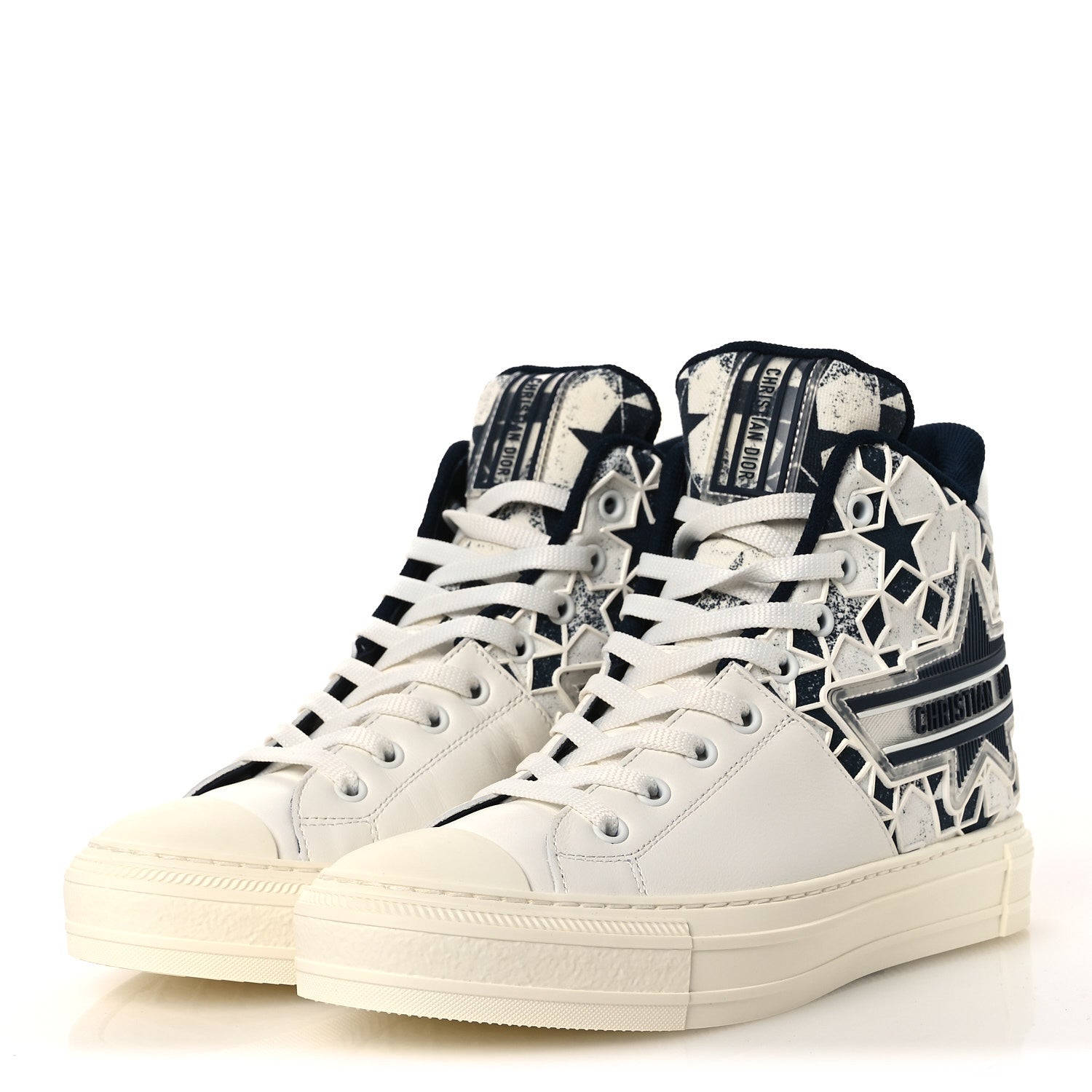 Christian Dior Canvas Calfskin Walk'N'Dior Star High Top Sneakers 38 White Deep Blue 4 of 11