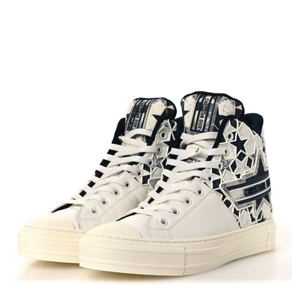 Christian Dior Canvas Calfskin Walk'N'Dior Star High Top Sneakers 38 White Deep Blue 4 of 11