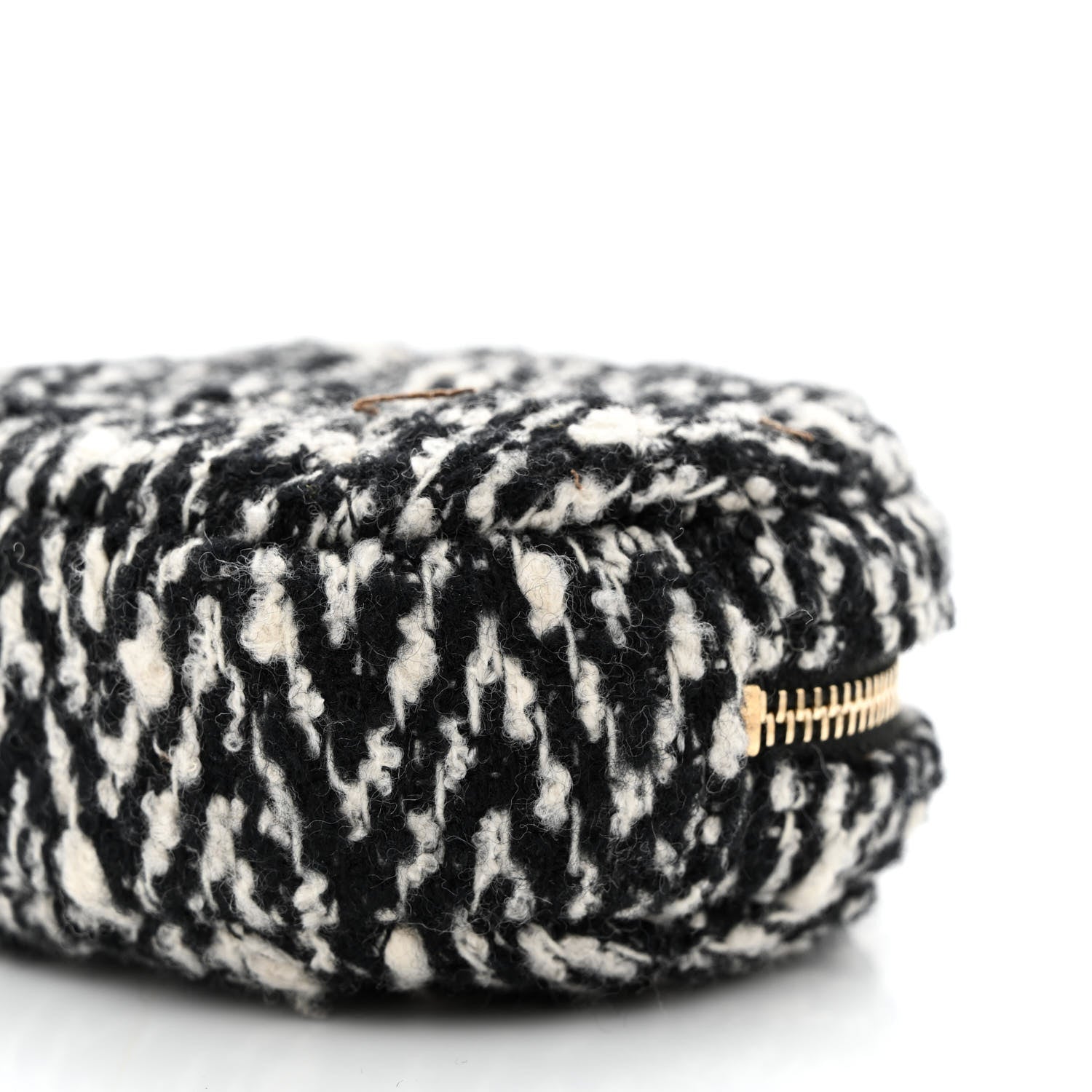 Chanel Tweed Shearling Round Clutch With Chain and Coin Purse Black and White 17 of 19