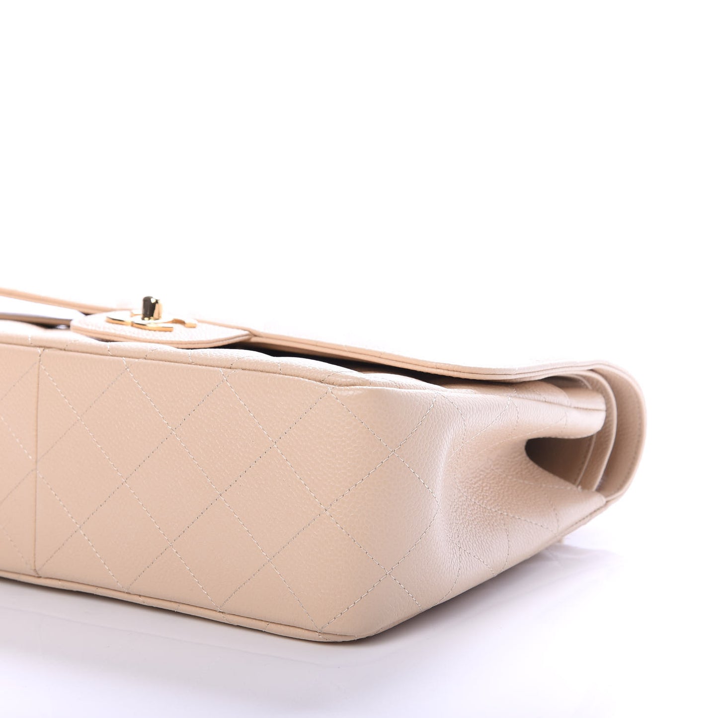 Caviar Quilted Jumbo Double Flap Beige Clair