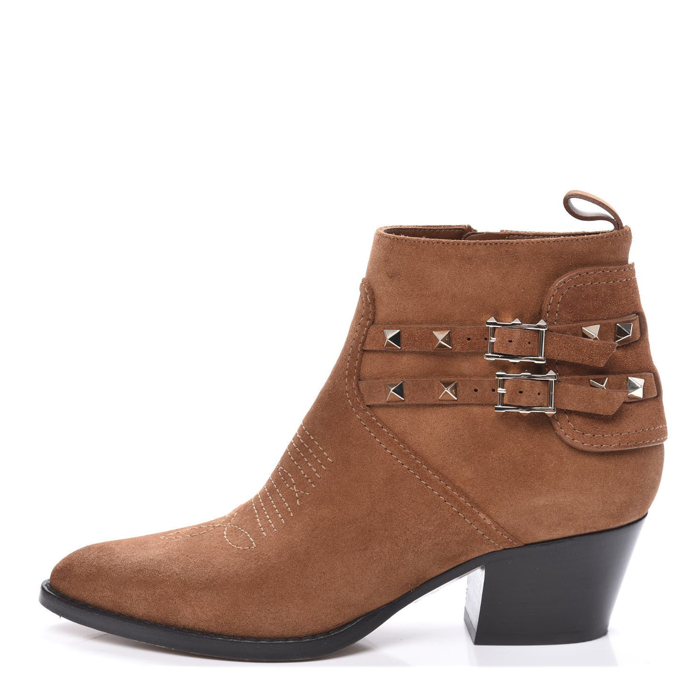 Suede Rockstud Double Buckle 50mm Cowboy Ankle Boots 37.5 Selleria