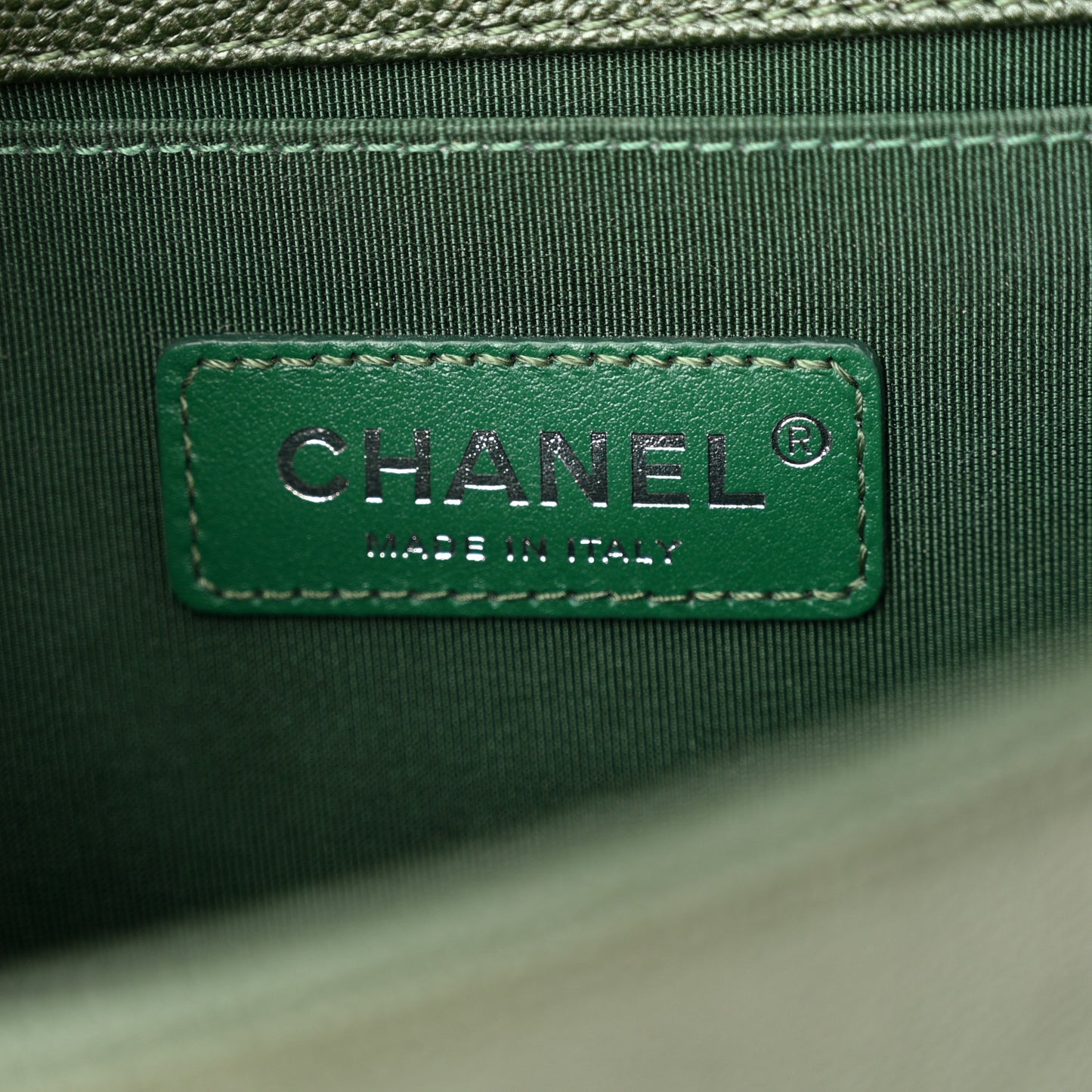 Caviar Chevron Quilted Small Boy Flap Green