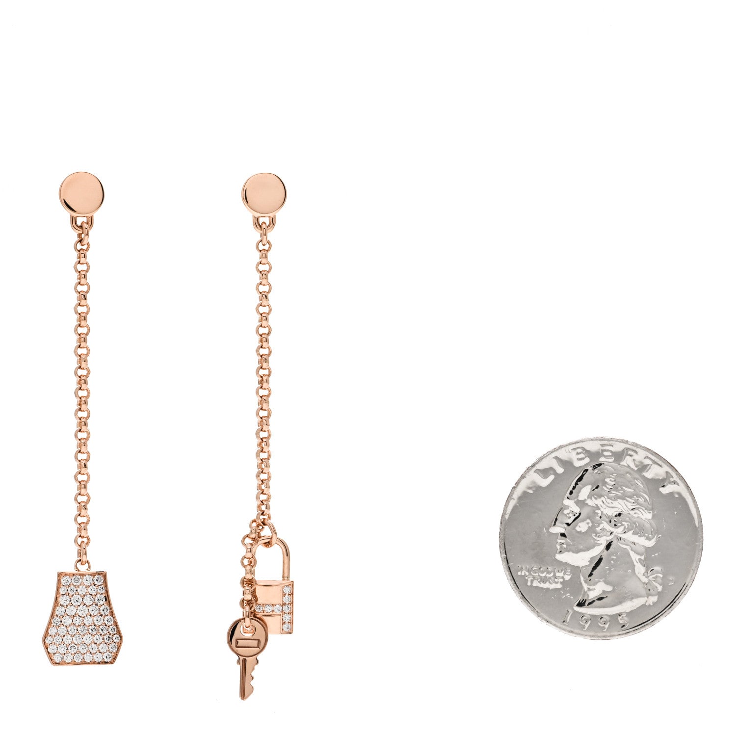 Hermes 18K Rose Gold Diamond Kelly Clochette Drop Earrings 2 of 5