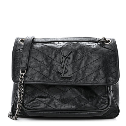 Saint Laurent Crinkled Calfskin Matelasse Monogram Medium Niki Chain Satchel Black 1 of 13