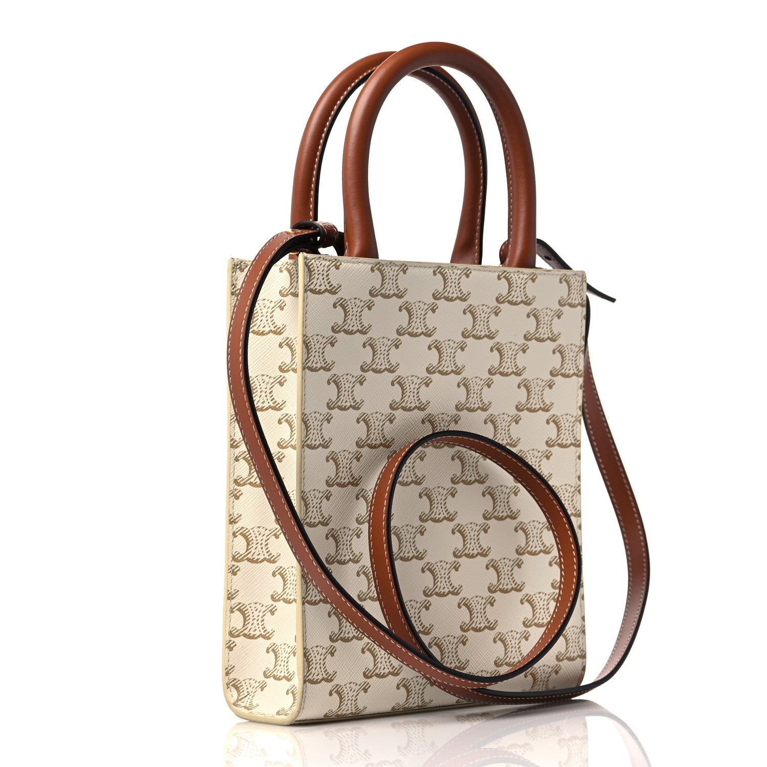 Celine Triomphe Canvas Calfskin Mini Vertical Cabas White 4 of 8