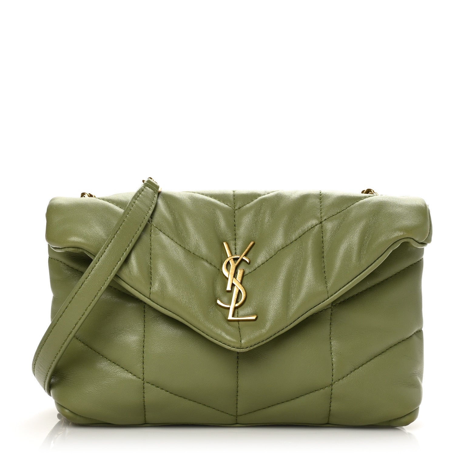 Saint Laurent Lambskin Quilted Toy Loulou Puffer Monogram Chain Satchel Light Pistache 1 of 6
