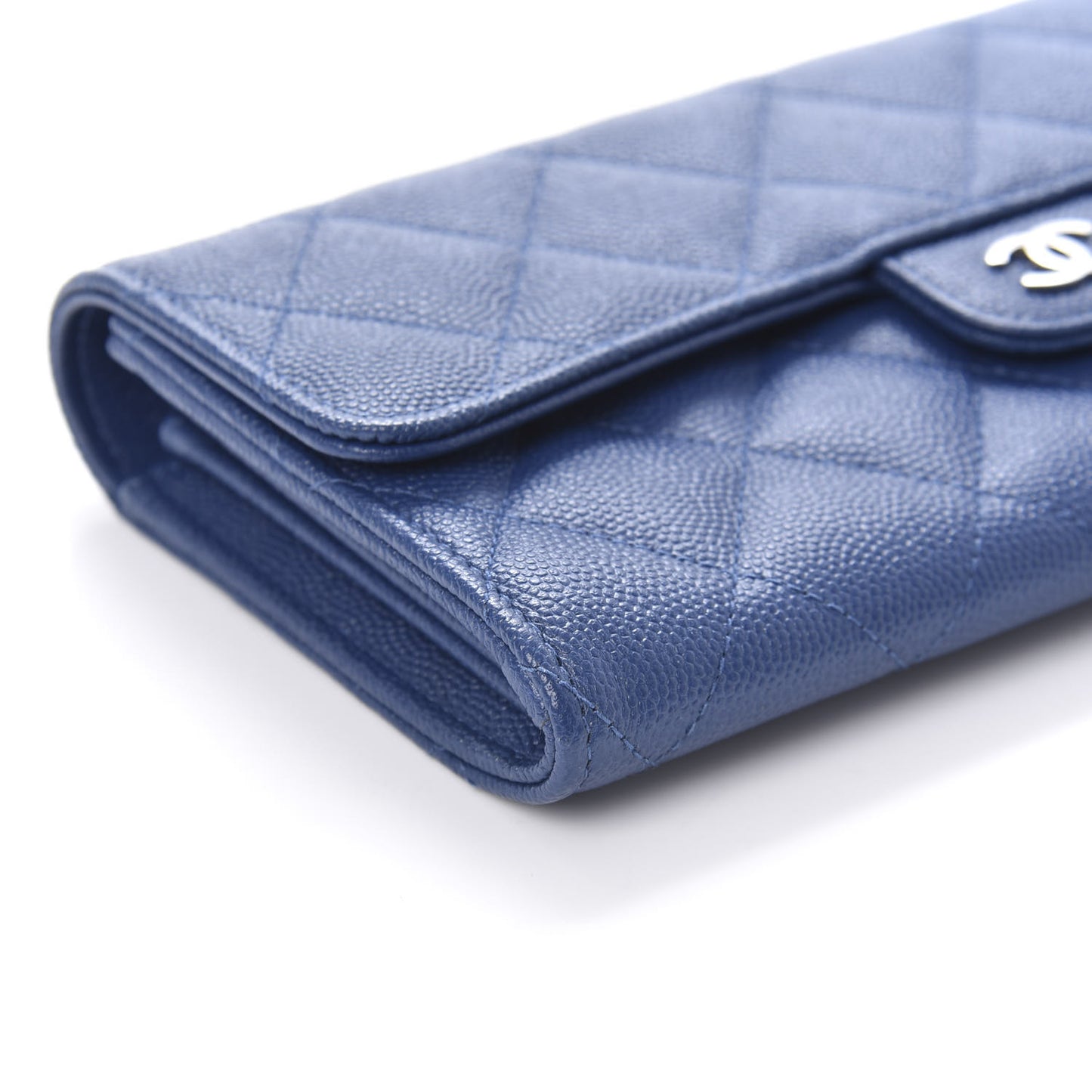 Caviar Quilted Large Gusset Flap Wallet Navy