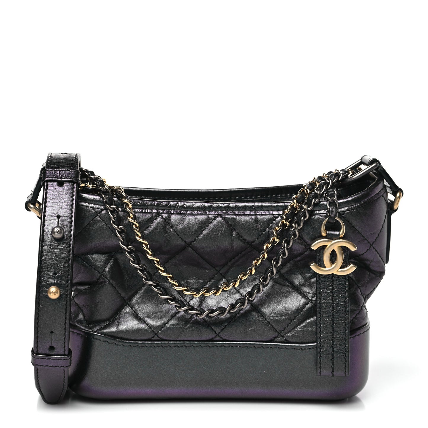 Iridescent Aged Calfskin Quilted Small Gabrielle Hobo Black