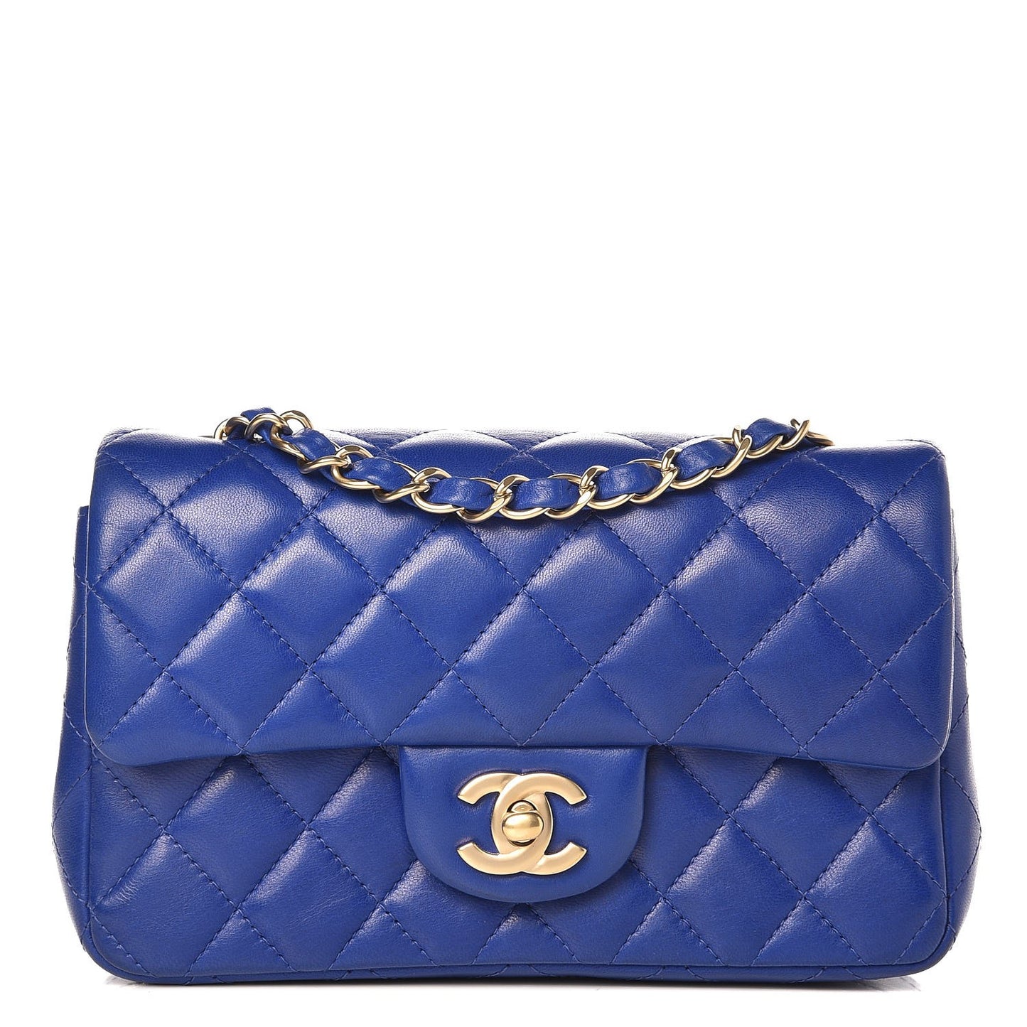 Lambskin Quilted Mini Rectangular Flap Dark Blue