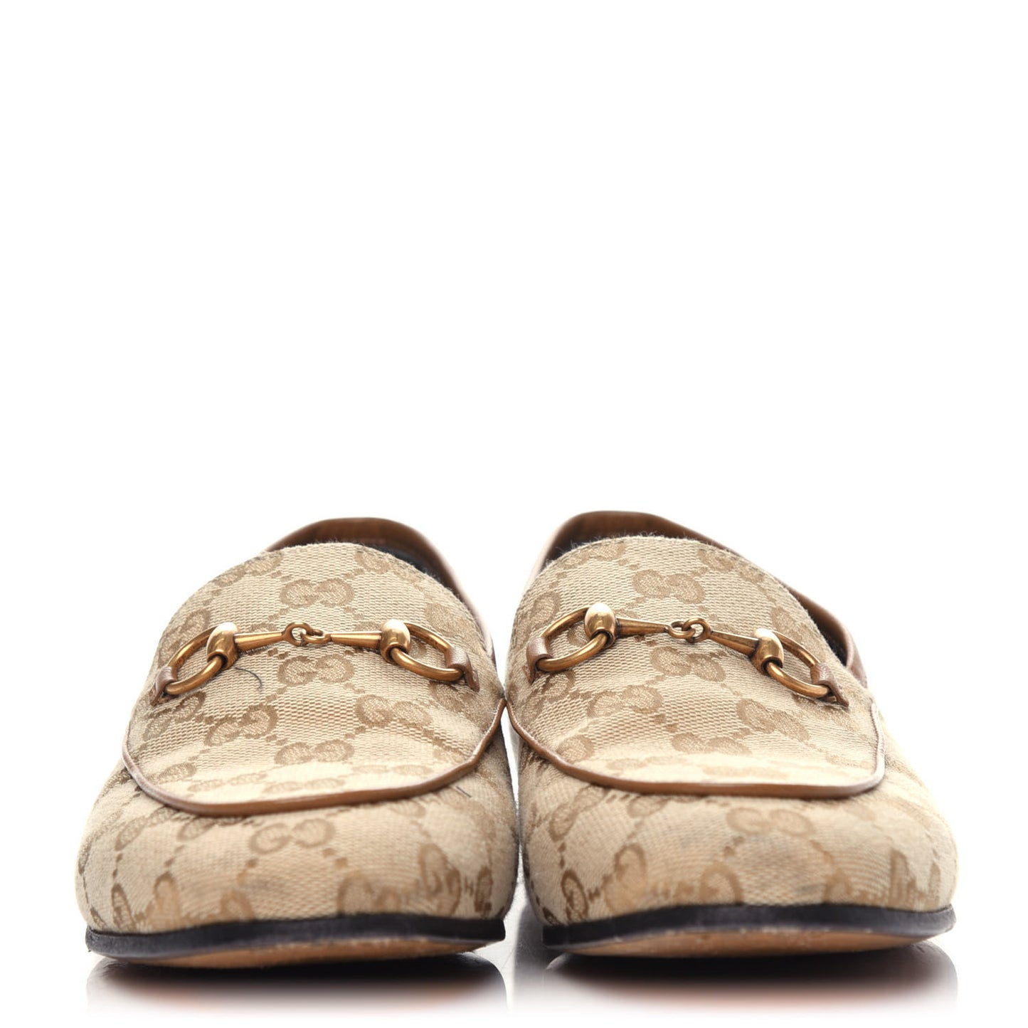 Canvas GG Monogram Horsebit Womens Jordaan Loafers 37.5 New Sand Friky Taupe