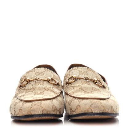 Gucci Canvas GG Monogram Horsebit Womens Jordaan Loafers 37.5 New Sand Friky Taupe 2 of 12