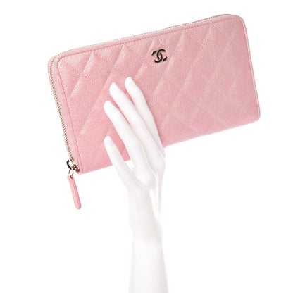 Chanel Iridescent Caviar Quilted Large Zip Around Organizer Wallet Pink 2 of 10