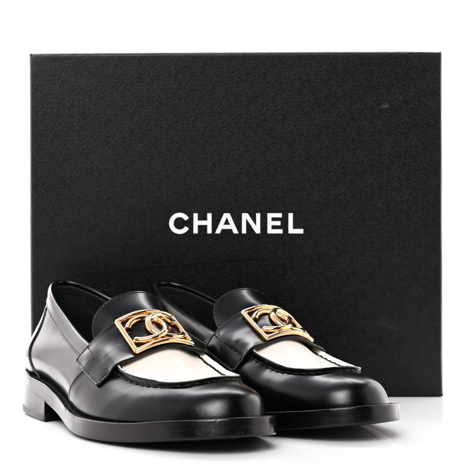 Chanel Shiny Calfskin CC Loafers Black White 36 Black White 10 of 10