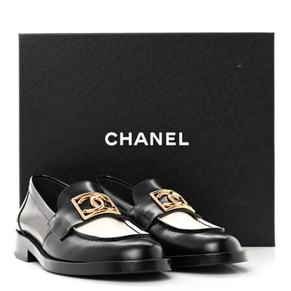 Chanel Shiny Calfskin CC Loafers Black White 36 Black White 10 of 10
