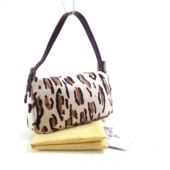 Fendi Calf Hair Leopard Print Baguette White Brown 3 of 10