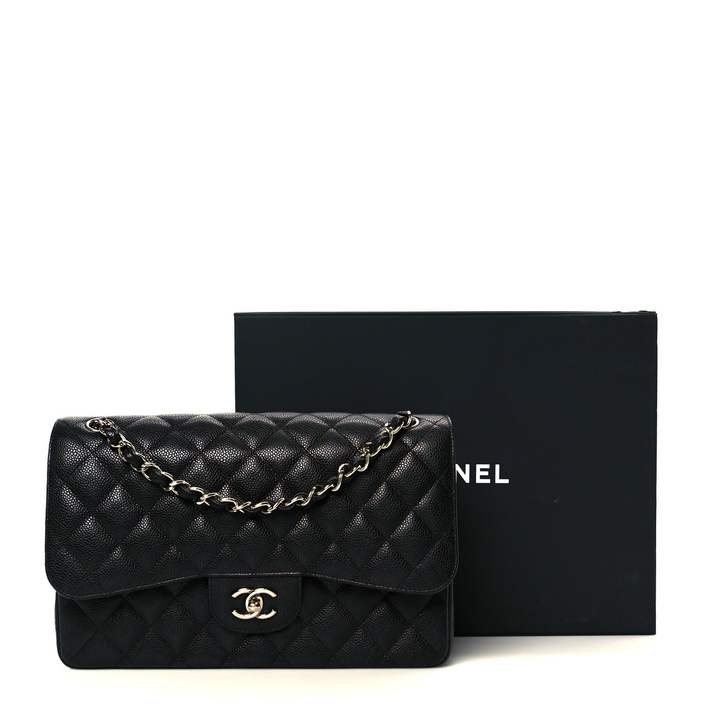 Caviar Quilted Jumbo Double Flap Black