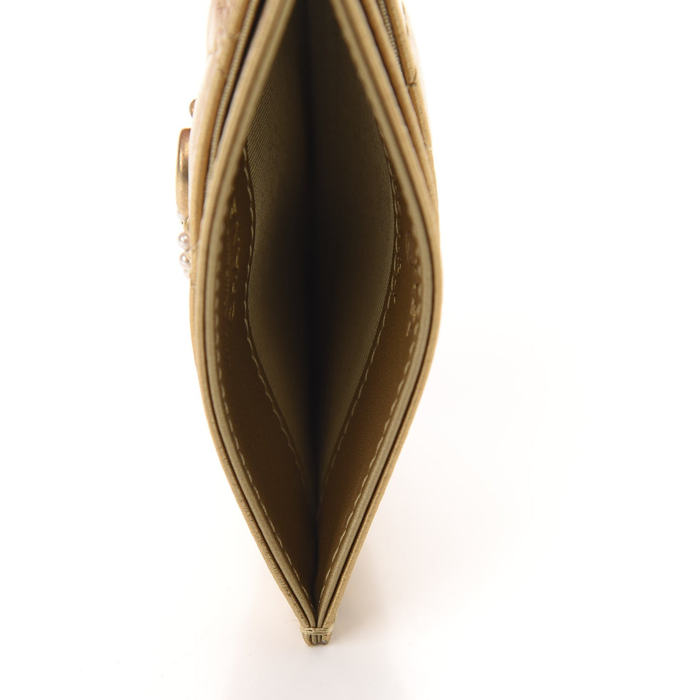 Aged Metallic Calfskin Pearl CC Quilted Card Holder Gold