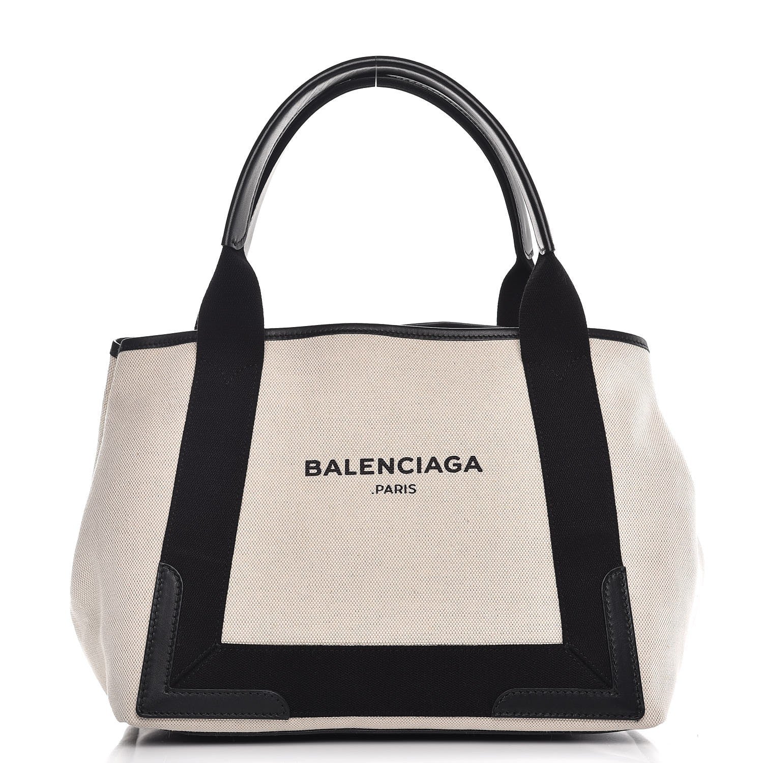 Balenciaga Cotton Canvas Satin Calfskin S Navy Cabas Natural Black 1 of 8