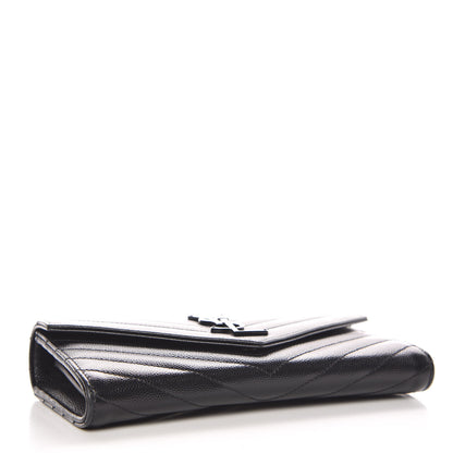 Saint Laurent Grain De Poudre Matelasse Chevron Monogram Flap Wallet Black 4 of 9