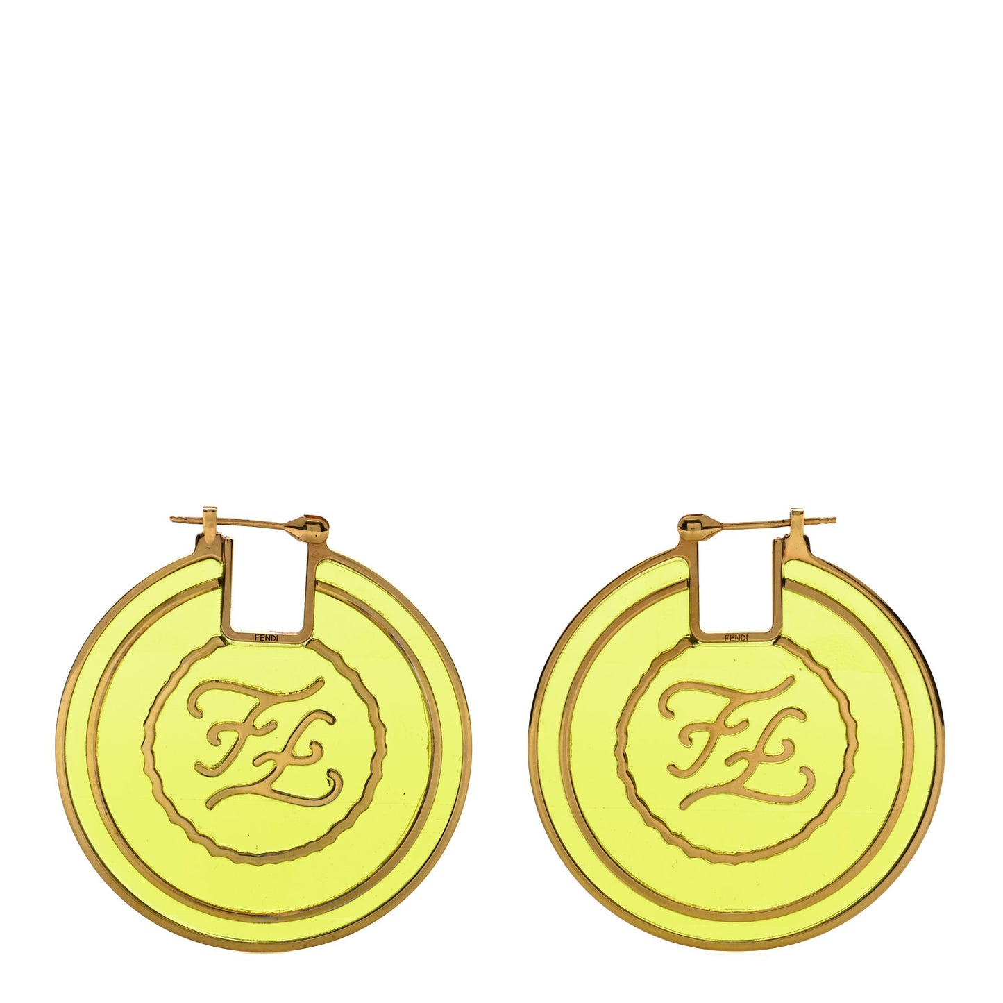 Enamel FF Karligraphy Hoop Earrings Yellow Gold