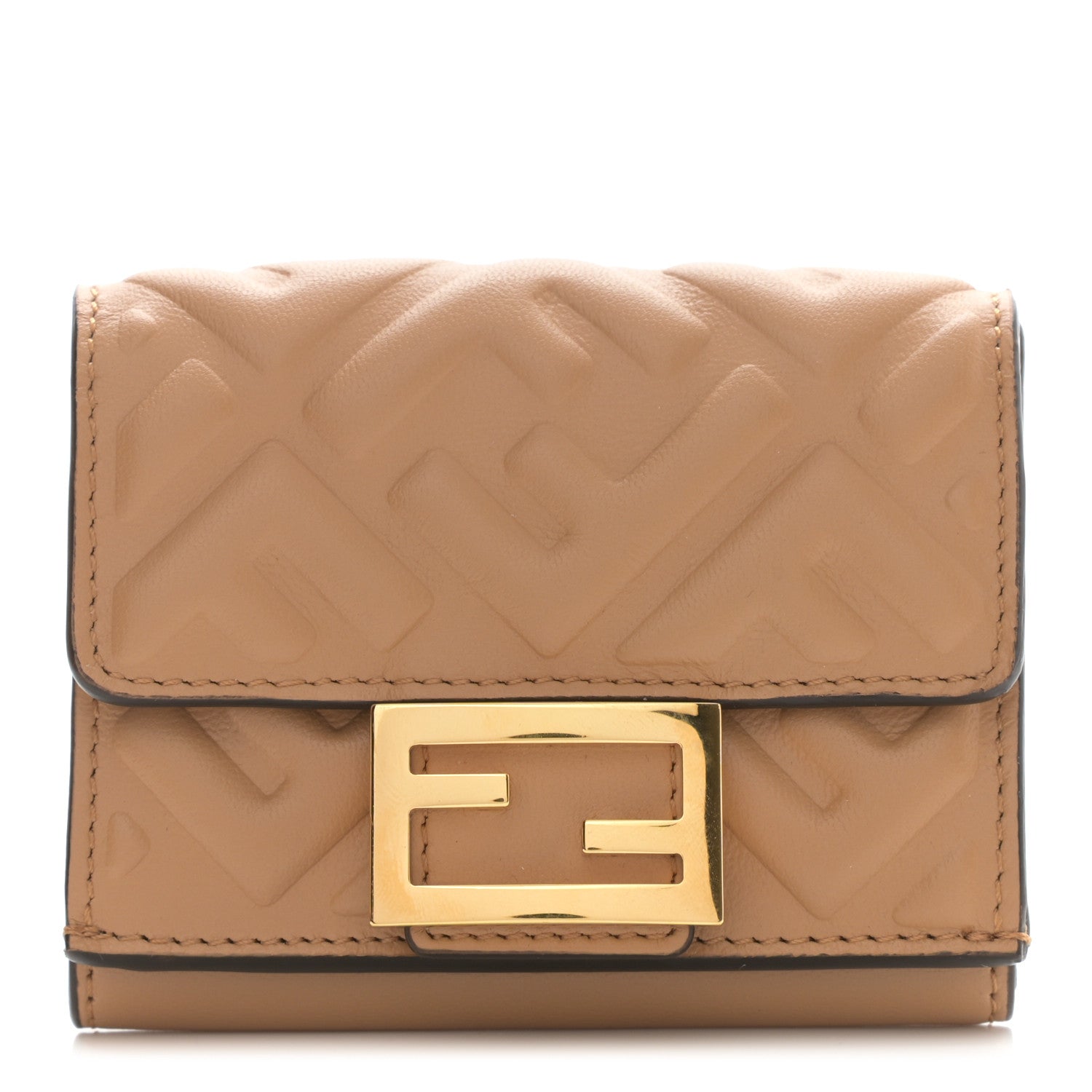 Fendi Nappa Matisse FF Diagonal Embossed Micro Tri-Fold Wallet Miele Scuro 1 of 9