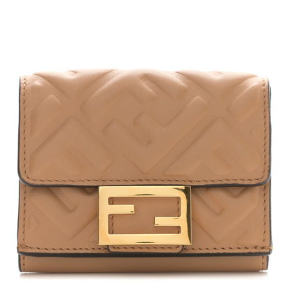 Fendi Nappa Matisse FF Diagonal Embossed Micro Tri-Fold Wallet Miele Scuro 1 of 9