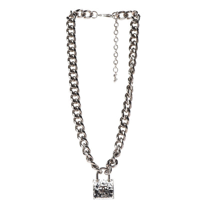 Chanel Resin CC Oversized Padlock Chain Necklace Silver Pearly White 3 of 7