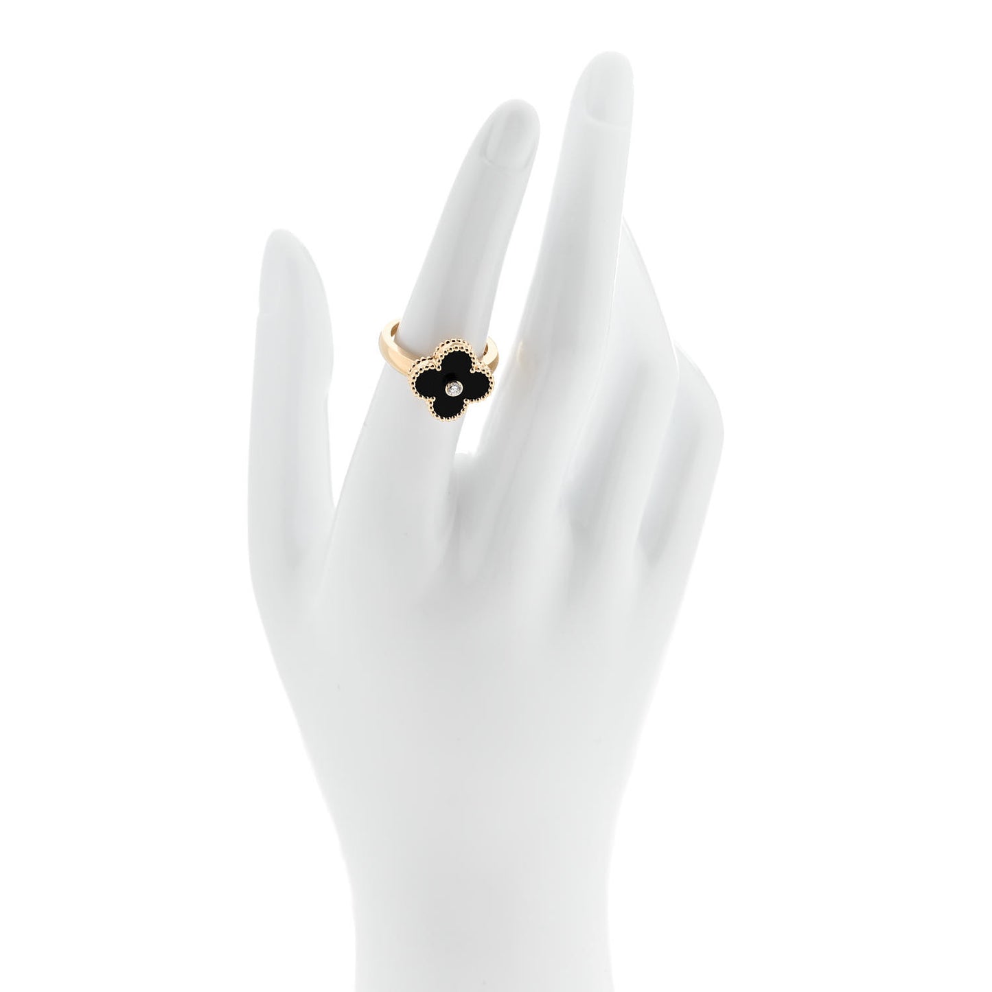 18K Yellow Gold Diamond Black Onyx Vintage Alhambra Ring 53 6.25