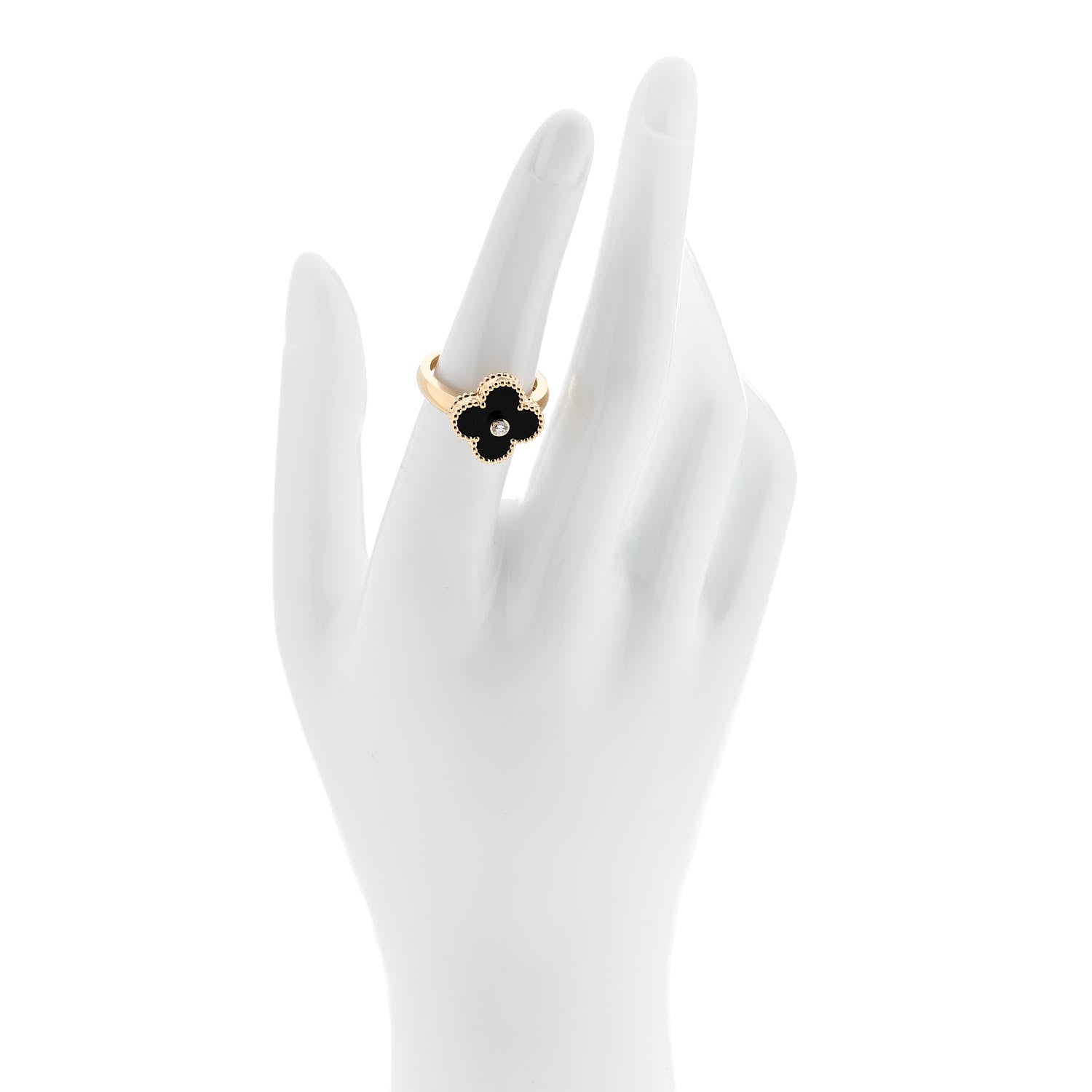 Van Cleef & Arpels 18K Yellow Gold Diamond Black Onyx Vintage Alhambra Ring 53 6.25 2 of 6