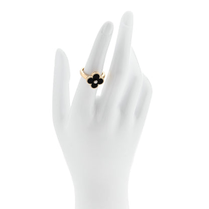 Van Cleef & Arpels 18K Yellow Gold Diamond Black Onyx Vintage Alhambra Ring 53 6.25 2 of 6