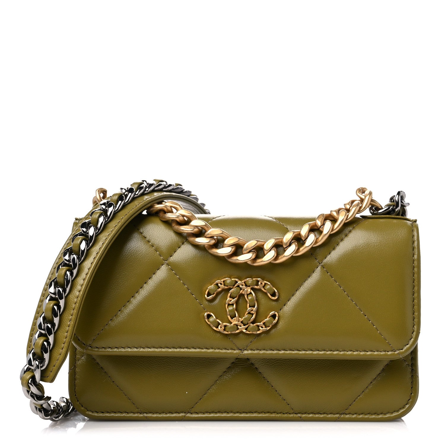 Chanel Lambskin Quilted Chanel 19 Flap Phone Holder With Chain Green 1 of 10