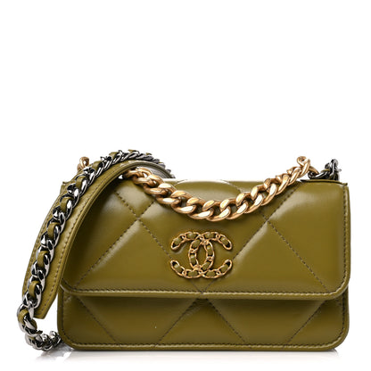 Chanel Lambskin Quilted Chanel 19 Flap Phone Holder With Chain Green 1 of 10