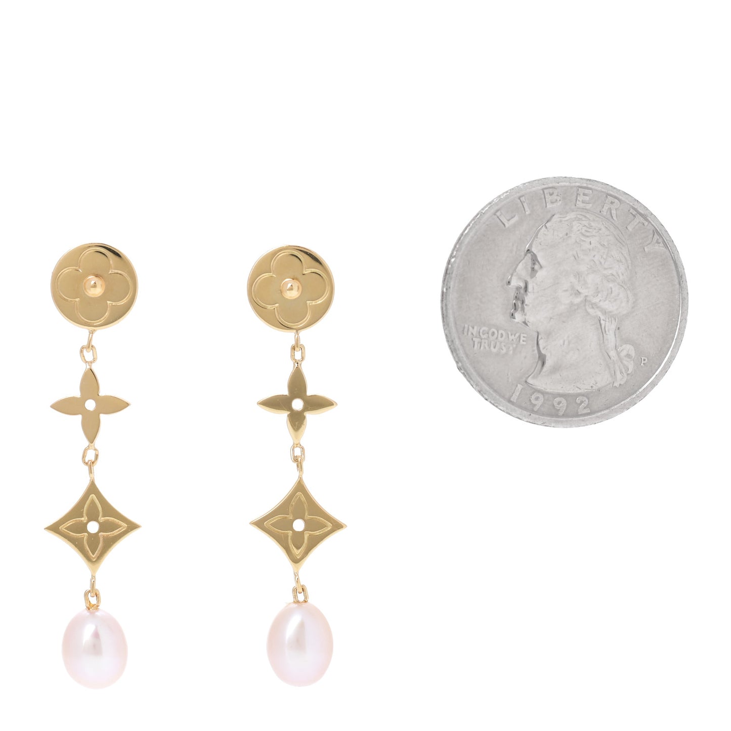 18K Yellow Gold Pearl Idylle Blossom Monogram Drop Earrings