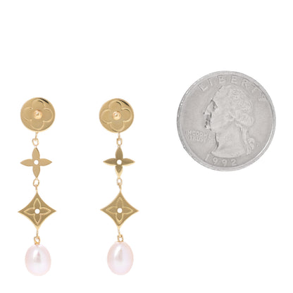 Louis Vuitton 18K Yellow Gold Pearl Idylle Blossom Monogram Drop Earrings 2 of 5