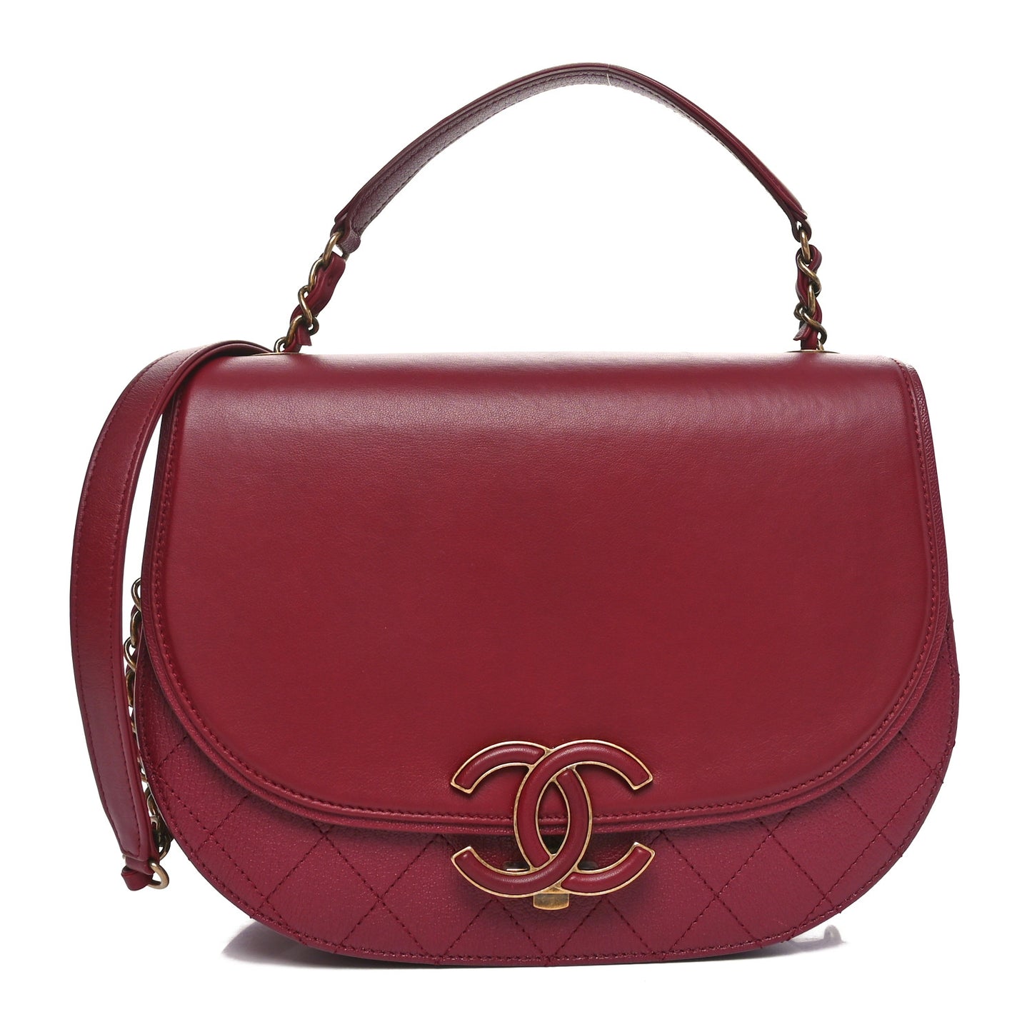 Shiny Calfskin Goatskin Quilted Medium Coco Curve Messenger Flap Burgundy