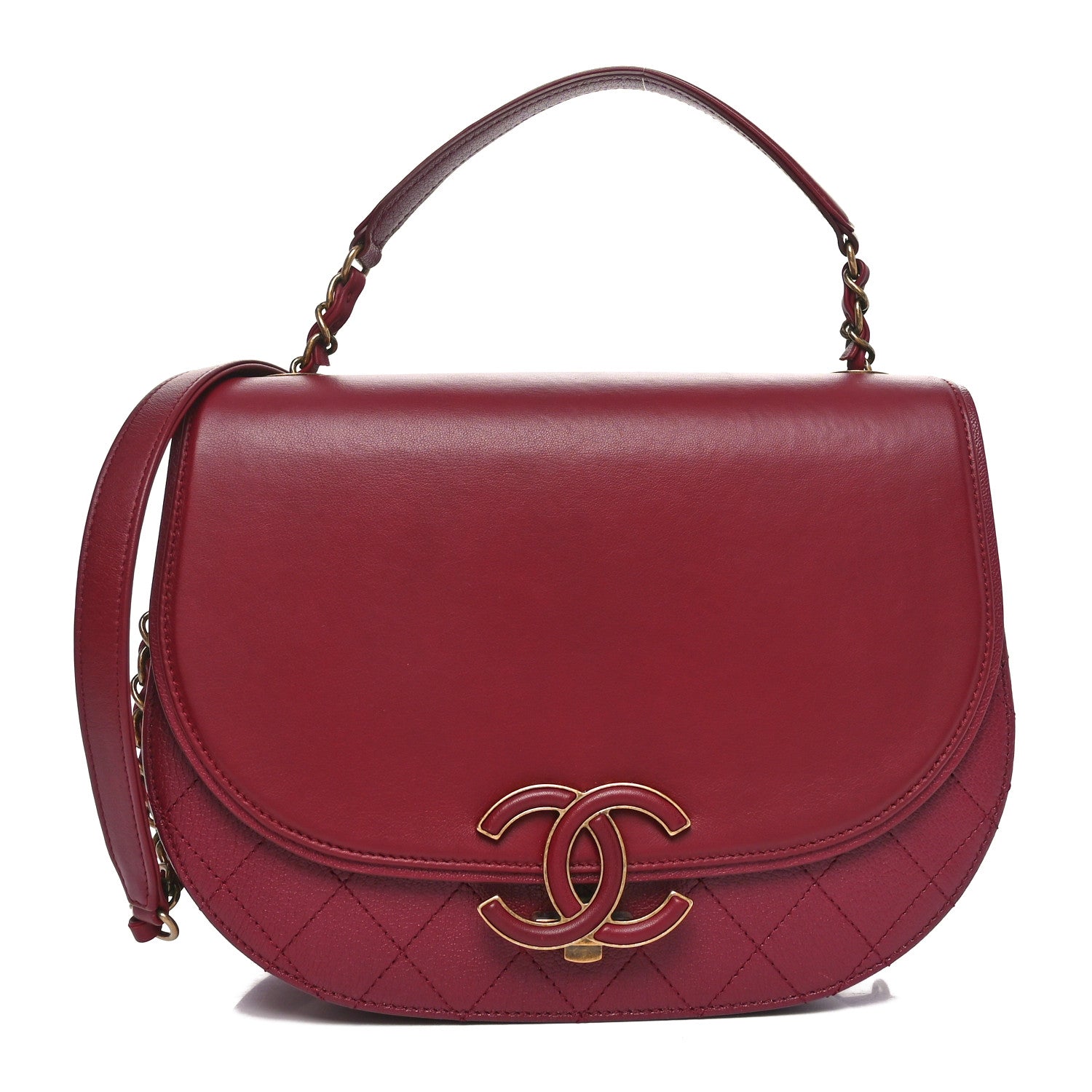 Chanel Shiny Calfskin Goatskin Quilted Medium Coco Curve Messenger Flap Burgundy 1 of 10