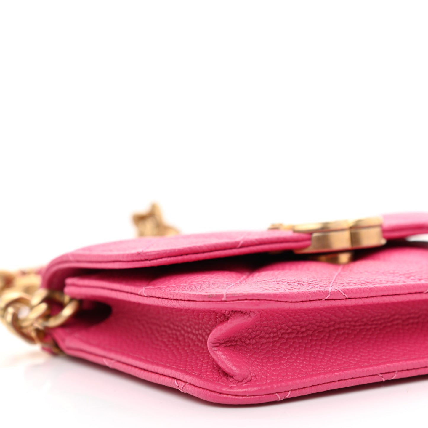 Shiny Caviar Quilted Chain Melody Card Holder On Chain Dark Pink
