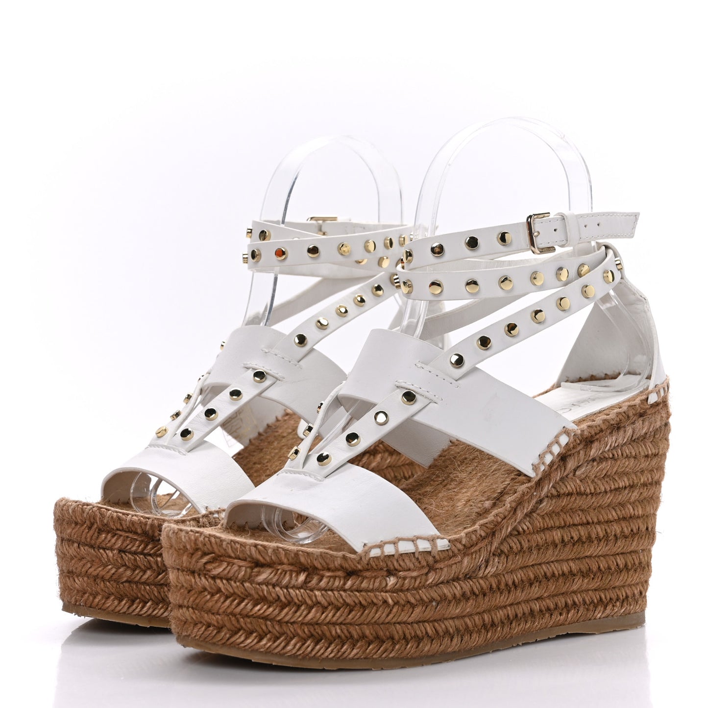 Calfskin Studded Danica 80 Espadrille Wedge Sandals 36.5 White