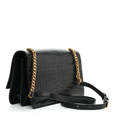 Saint Laurent Calfskin Crocodile Embossed Small Monogram Sunset Black 2 of 8
