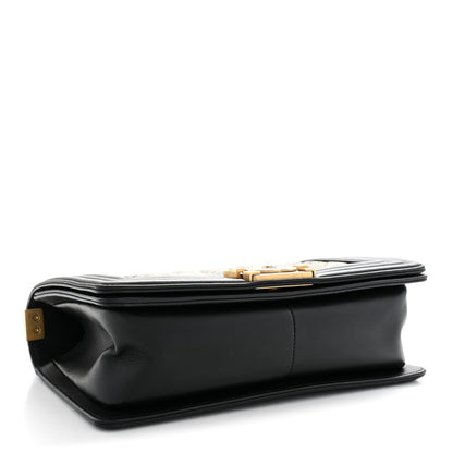 Chanel Metallic Crumpled Goatskin Medium Boy Flap Black Gold 3 of 10