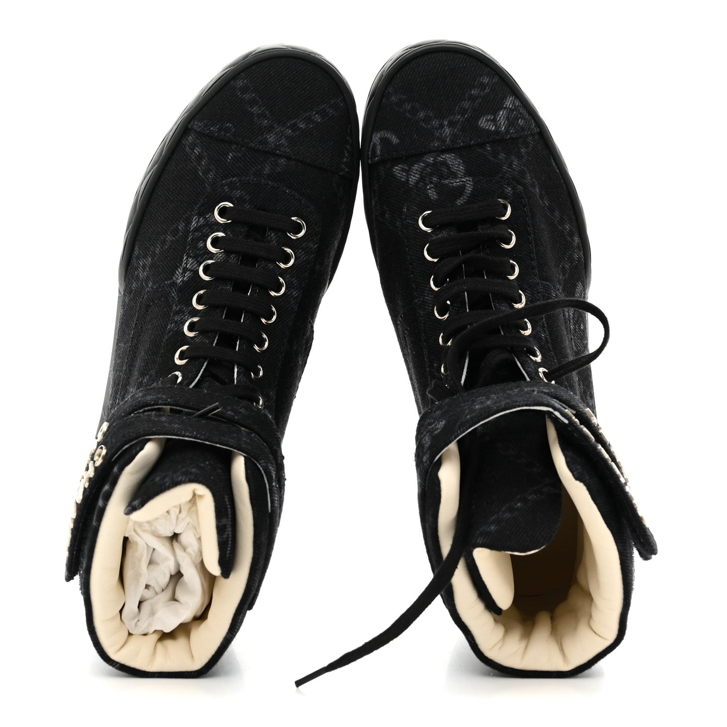 Printed Denim Logo High Top Sneakers 37.5 Black White