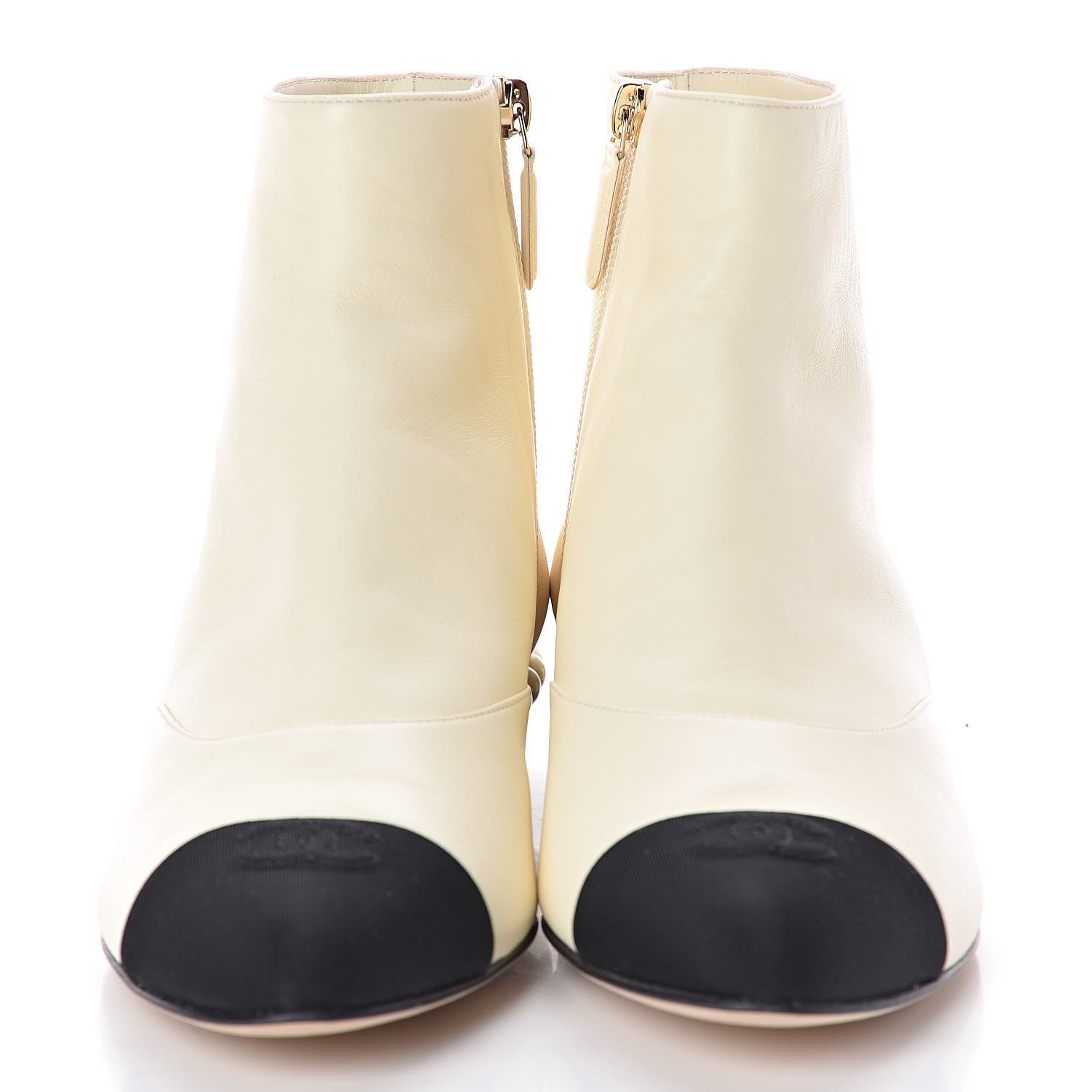 Chanel Lambskin Grosgrain Pearl Cap Toe Short Boots 40 Ivory Black 2 of 9