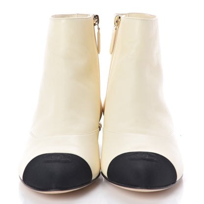 Chanel Lambskin Grosgrain Pearl Cap Toe Short Boots 40 Ivory Black 2 of 9