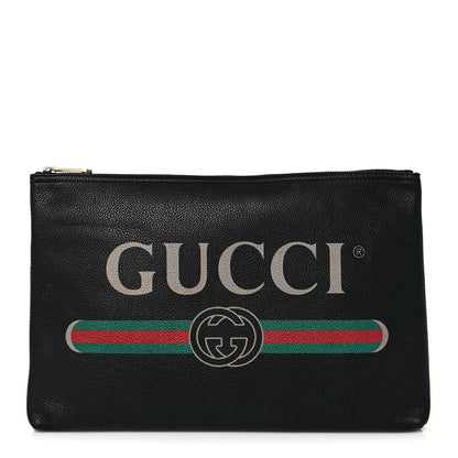 Gucci Pebbled Calfskin Large Logo Portfolio Clutch Black 1 of 12